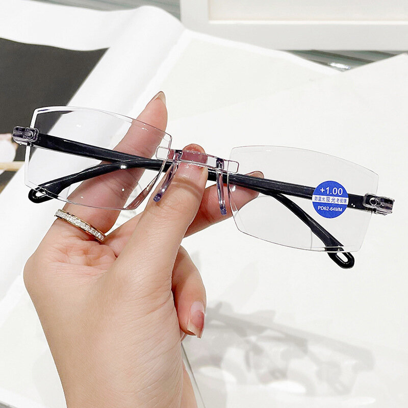 2023 okulary do czytania Retro dla mężczyzn kobiety Anti-blue okulary Presbyopic bezramowe przycinanie + 1.0 do + 4.0