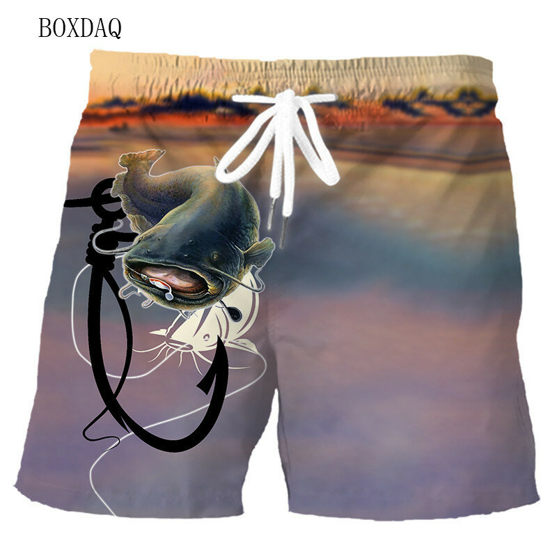 Modne męskie spodenki wędkarskie letnie wygodne szorty plażowe z nadrukiem 3D 6XL Plus rozmiar odzież męska wysokie do talii elastyczne szorty uliczny