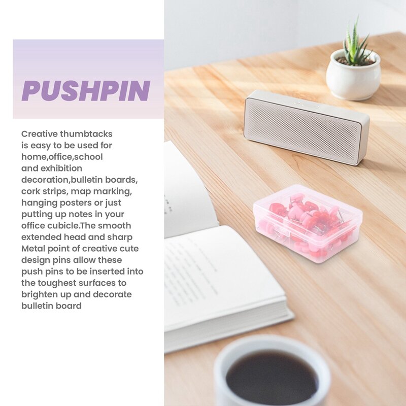 50 PCS Heart Push Pins, Red Bulletin Boards Thumb Tacks, Pink Cute Wall Tacks Decorative For Cork Board Home And Office