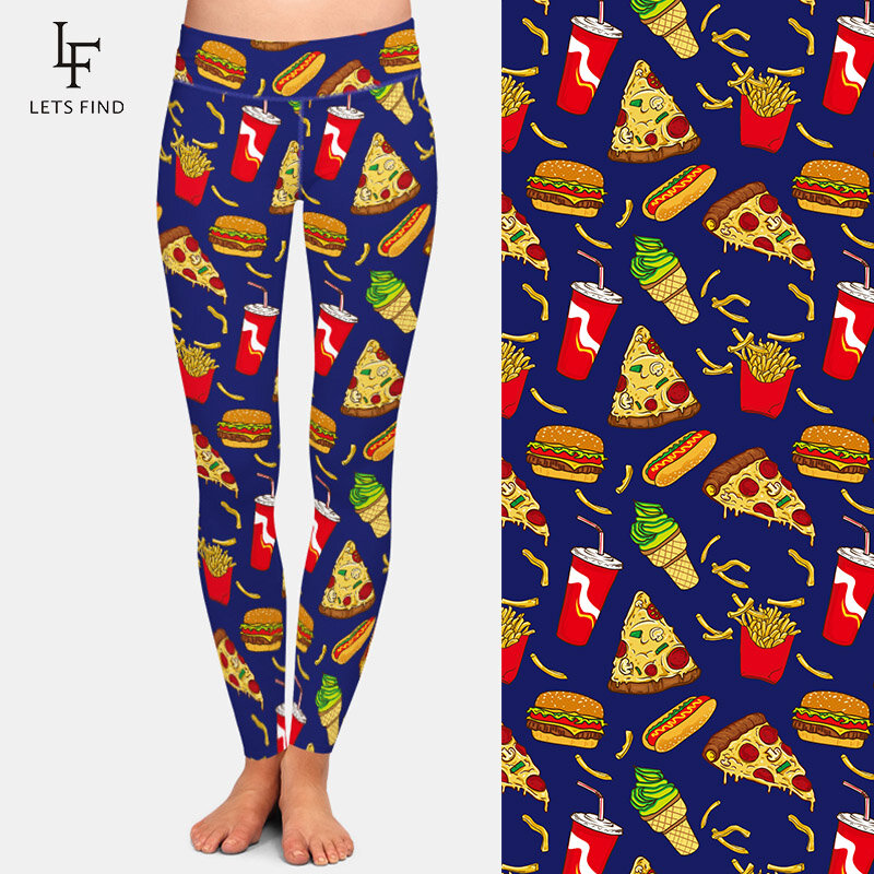 LETSFIND wysokiej jakości legginsy damskie 3D Hamburger i Pizza wzór cyfrowe spodnie z nadrukiem nowe legginsy Fitness