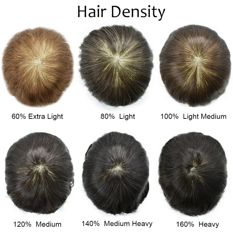 Toupee capilar poli fino durável do silicone, toda a prótese do cabelo dos homens do plutônio, sistema do cabelo humano, 120% peruca da densidade, 0.1mm