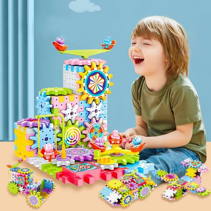 おもちゃや子供向けの電気ビルディングブロック,再利用可能なおもちゃセット,レンガ,ギア付き,教育用