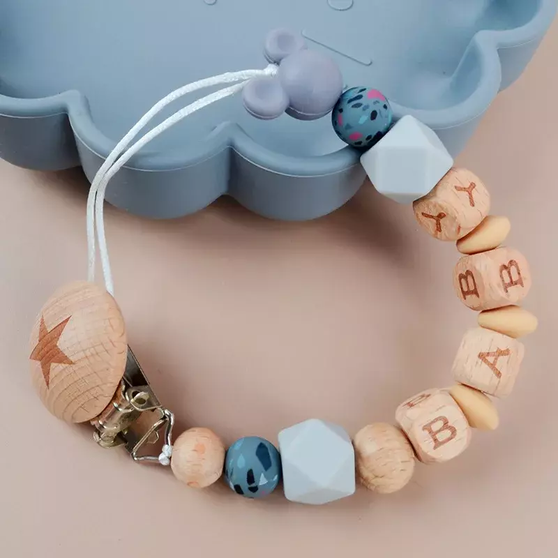 Custom Baby Personalized Name Pacifier Clips Cartoon Dummy Nipple Holder Chain Teething Toys Anti-Lost Pacifier Chains BPA Free