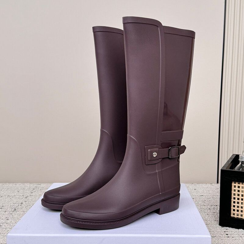 Botas de lluvia impermeables para mujer, zapatos con punta redonda y aumento de altura, colores sólidos, moda de verano, novedad de 2024