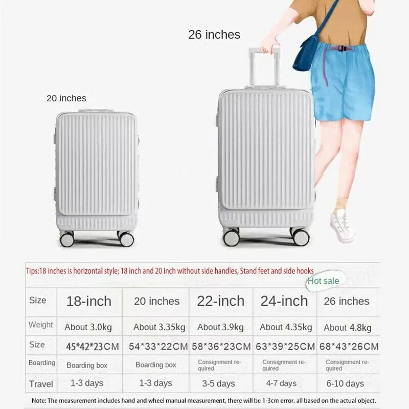Heißer Verkauf Multifunktion koffer Reisetasche 18 "28" Front öffnung Gepäck USB Telefon halter Kabine Koffer Handgepäck Koffer