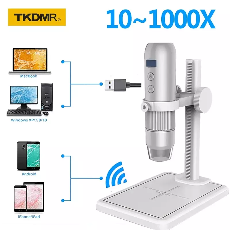 TKDMR-microscopio Digital electrónico profesional para niños, dispositivo con Zoom 1000X, WIFI, HD, 8 Led, para teléfono móvil, PC, soldadura de monedas