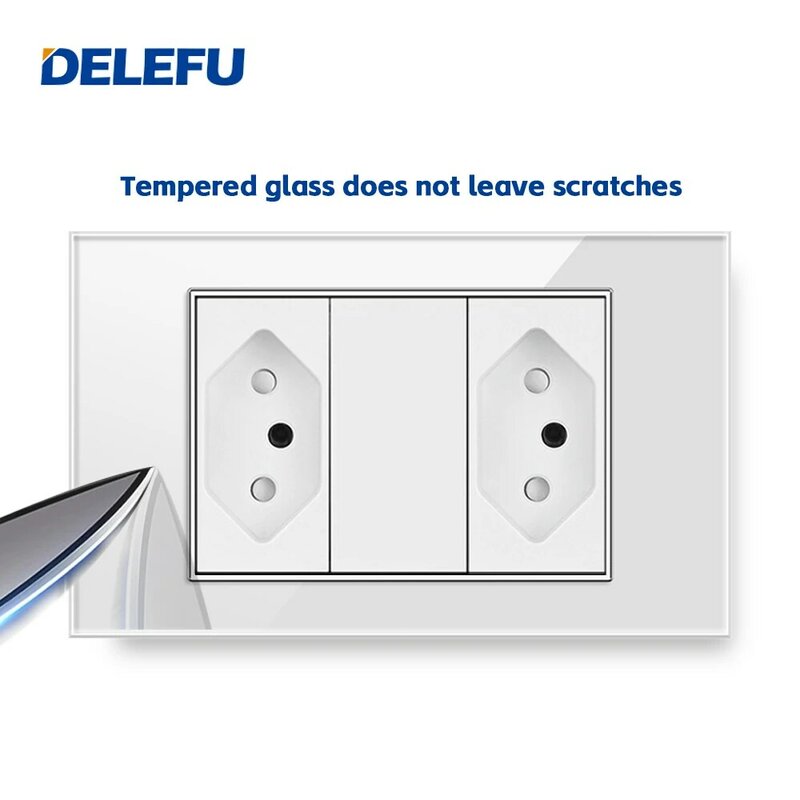 DELEFU 4*2 Tempered glass panel 10A  20A Brazil Standard socket white, grey, black