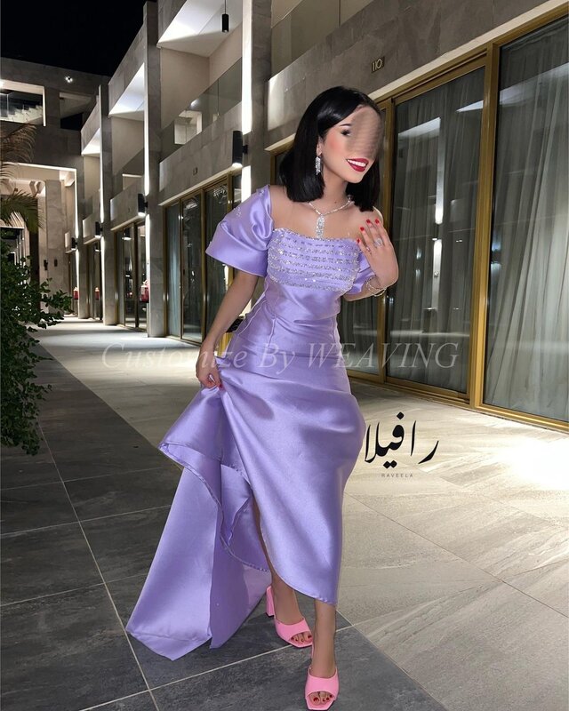 Vestidos largos de satén para baile de graduación, vestido de noche Formal con cuentas sin tirantes, longitud hasta el tobillo, Arabia Saudita