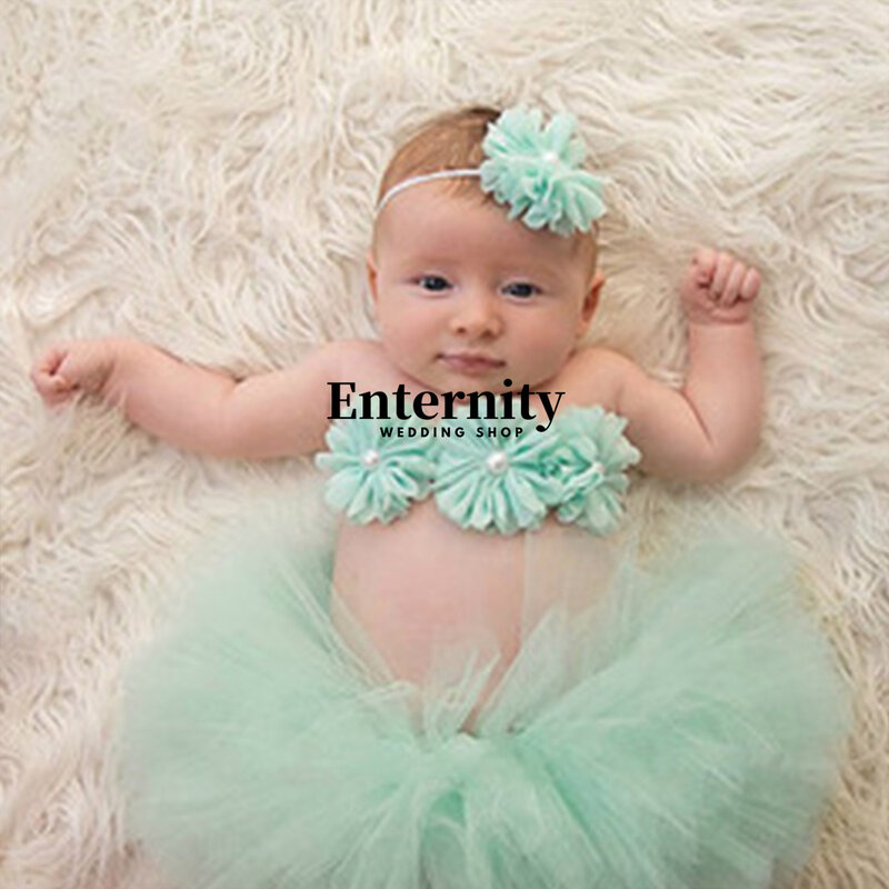 Newborn Princess Cute Photography Props Infant Costume Outfit with Flower Headband Baby Girl Summer Dress