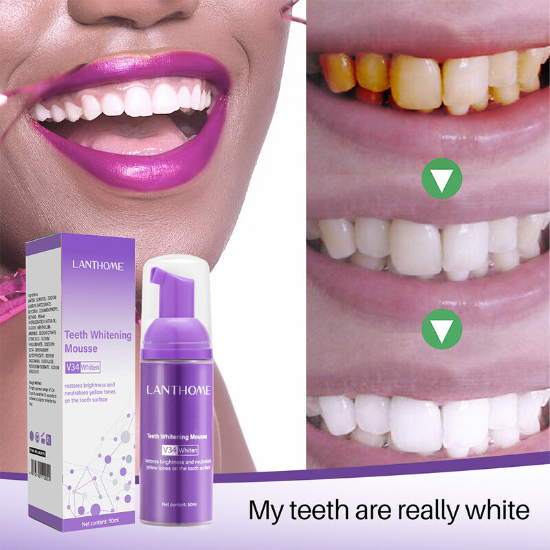 Tooth Cleansing Mousse Purple Bottled Press Toothpaste Refreshes Breath Whitens Teeth Stains Removal Dental Cleansing Whitener