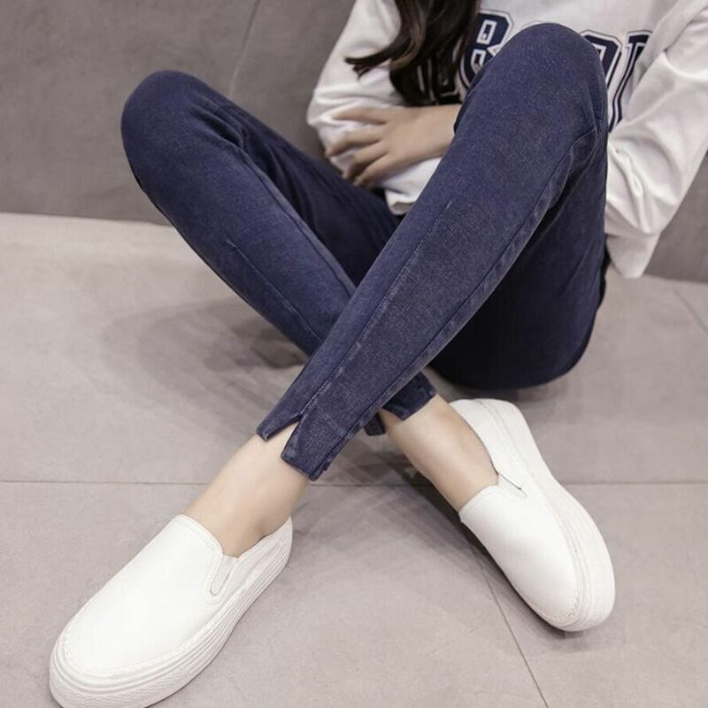 Celana legging lembut kurus wanita, Jeans Denim pensil pinggang tinggi elastis Slim-fitting T78 2023