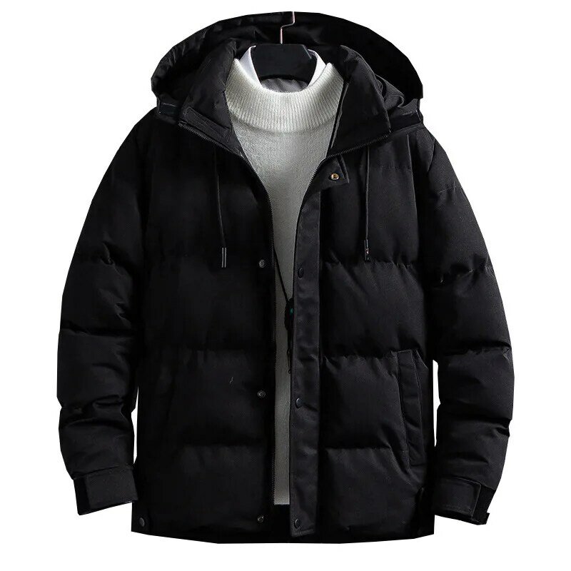 Стеганая куртка, Мужская Зимняя парка, толстая куртка, пальто, модная мужская повседневная однотонная парка с капюшоном, мужское теплое пальто черного цвета хаки