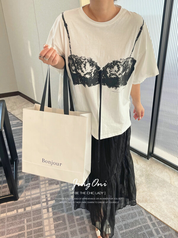 Женская Винтажная футболка с коротким рукавом, белая футболка большого размера в Корейском стиле, Y2k, лето 2024