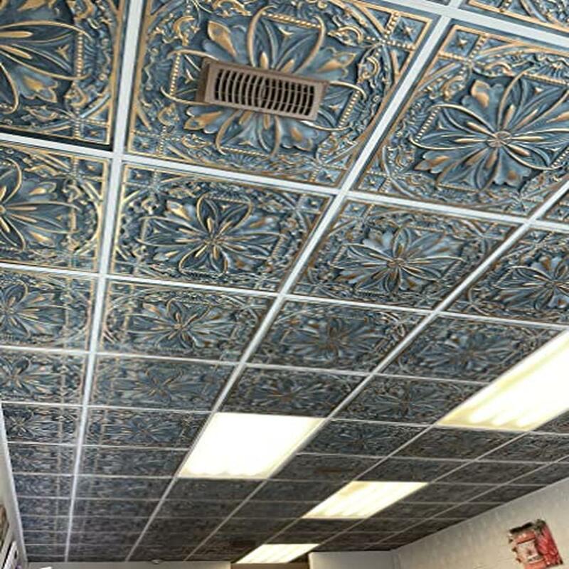 PVC Drop-In Ceiling Tile Pack of 10 Easy Install Smoke Gold Class A 2'X2' Panels ~ 40 sq.ft. Tiles_TD10 Solid PVC Antique Easy