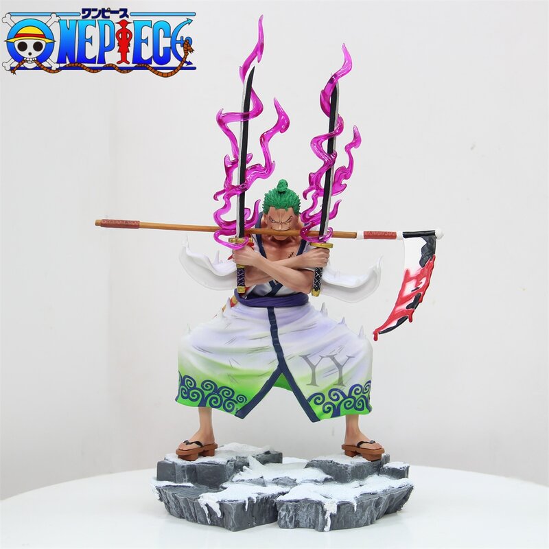 Figur aksi tiga pisau hadiah boneka Ornamen figur aksi Pvc Anime One Piece Zoro Wano Roronoa Zoro 31cm