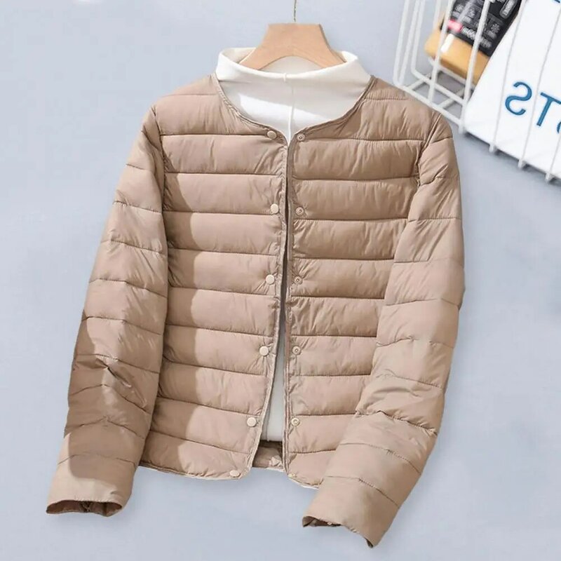 Lightweight Cotton Jacket Women's Winter Cotton Jacket Padded Long Sleeve Cardigan Single-breasted Down Coat for Cold Resistance