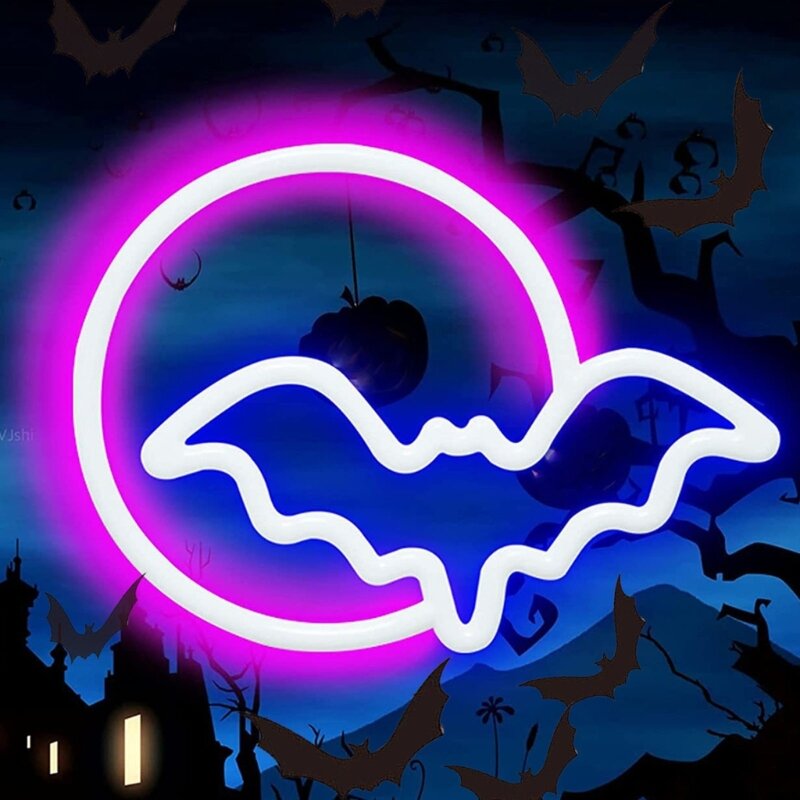 Halloween Bat Moon Light Znak LED Lampa Halloween Dekoracja Lampki nocne na festiwal Party Room Sklep Prezent dla dzieci