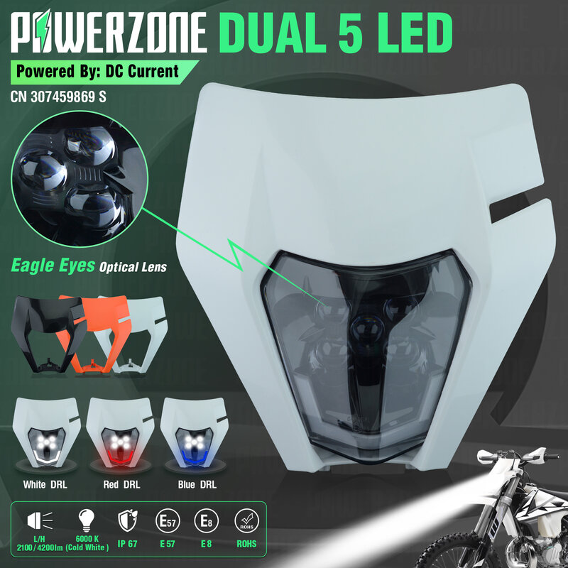 PowerZone-faro LED para motocicleta, luz de cabeza de Supermoto, carenado para KTM EXC SXF MX Dirt Bike Enduro