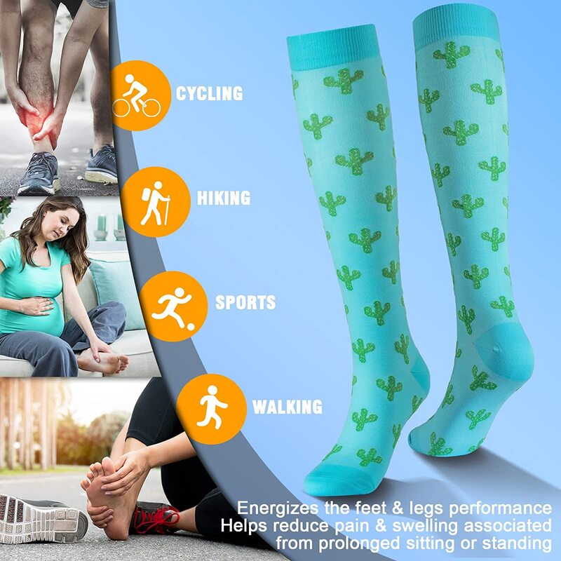 Calcetines de compresión hasta la rodilla para hombre y mujer, calcetín para aliviar el dolor, antifatiga, 50 estilos