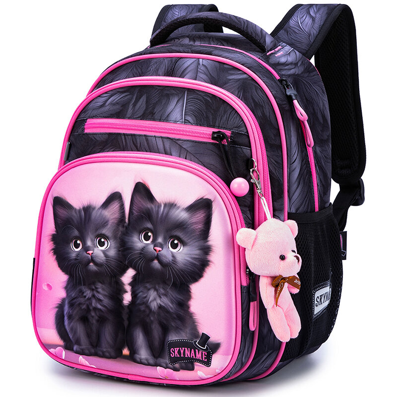 Mochilas ortopédicas impermeables para niñas, mochila escolar de gato bonito, para estudiantes de primaria de grado 1, 7 años