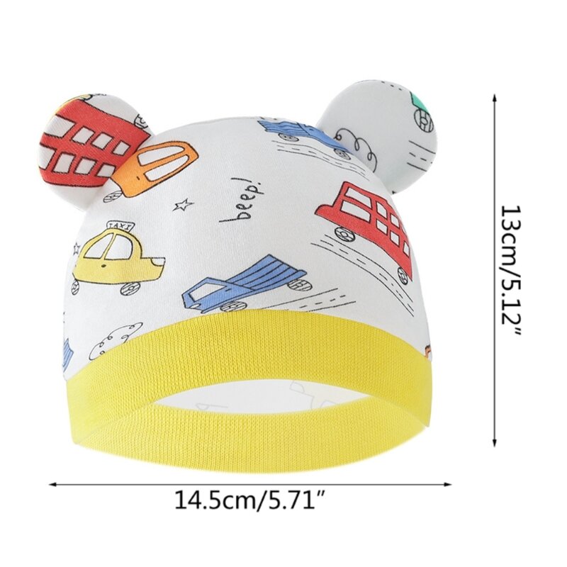 Chapéu de algodão para bebê recém-nascido, boné fetal impresso neonatal com adorável estampa de desenho animado