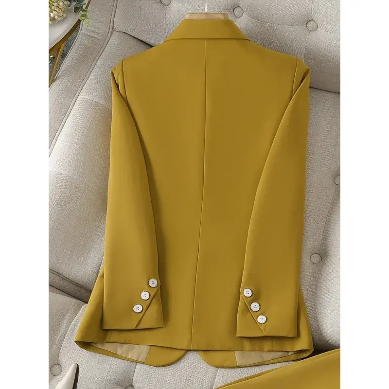 여성용 옐로우 카키 블랙 오피스 블레이저 및 재킷, 여성용 단색 긴팔 비즈니스 작업복, 포멀 코트