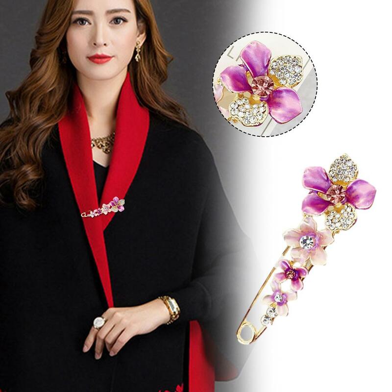 Luxury Shawl Flower Brooch Shiny Crystal Shawl Cloak Dress Jewelry Elegant Fashion Lapel Clothes Scarf Fastener Accessories G2X6
