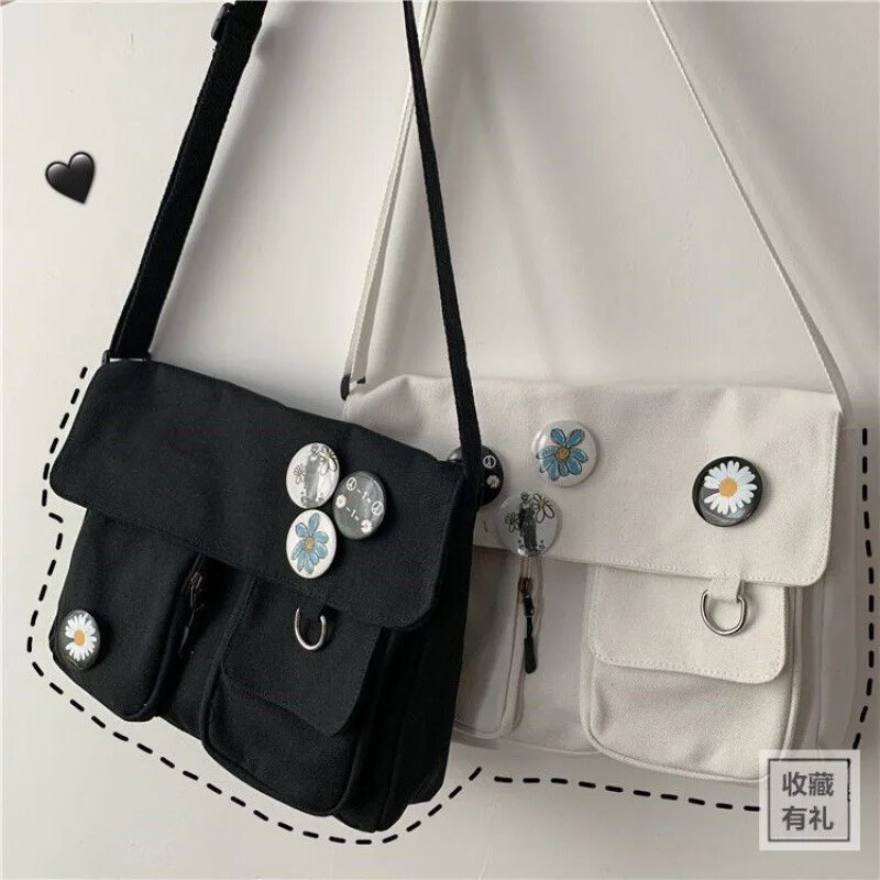 Bolso de lona estilo Harajuku japonés para mujer, bolsa cruzada Diagonal para chica