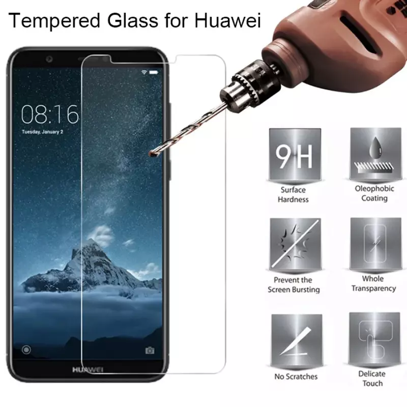 2 buah 9H kaca Tempered diperkuat film pelindung keras untuk Huawei Mate 20 Lite 10 Pro 9 8 7 pelindung layar bening untuk Huawei Mate S