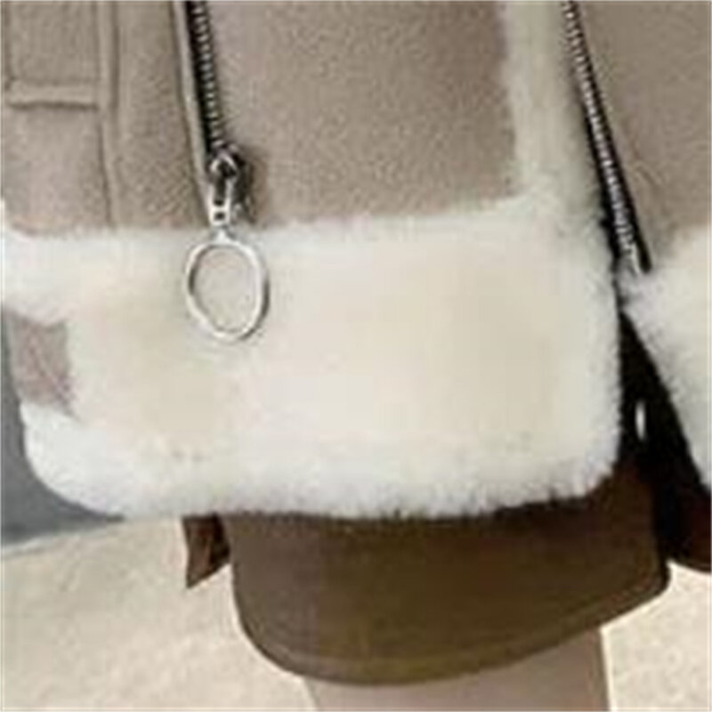 Casacos falsos de coelho para mulheres, casaco com zíper de motocicleta, casaco casual feminino, casaco grosso e quente, forro de lã, outono e inverno