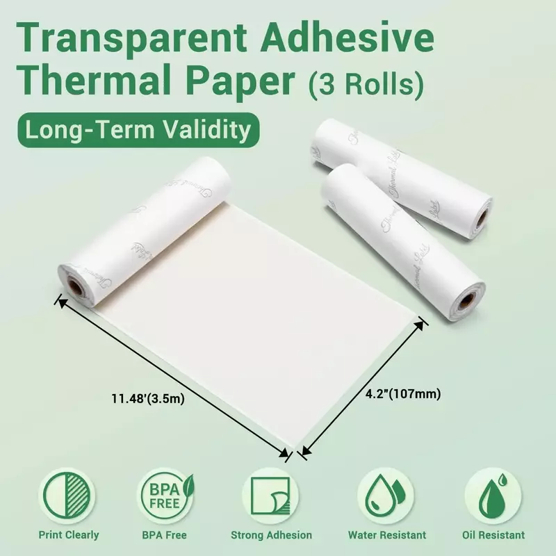 Phomemo-papel térmico adhesivo transparente para impresora portátil, papel fotográfico blanco de 110mm para Mini impresora M03AS/M04AS