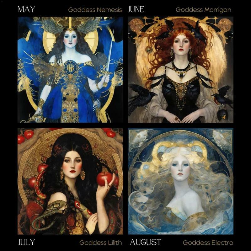 壁掛けカレンダー占星術アート、月トラッカー、女神カレンダー、星座装飾をぶら下げ、2024、2024