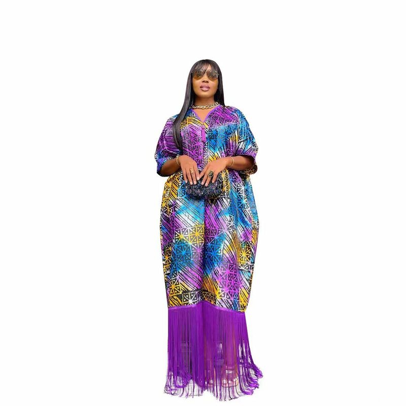 Vestidos africanos com borlas para mulheres, Boubou Dashiki, roupas de Ankara, vestido de noite, abayas, roupa de kaftan estampada, 2023