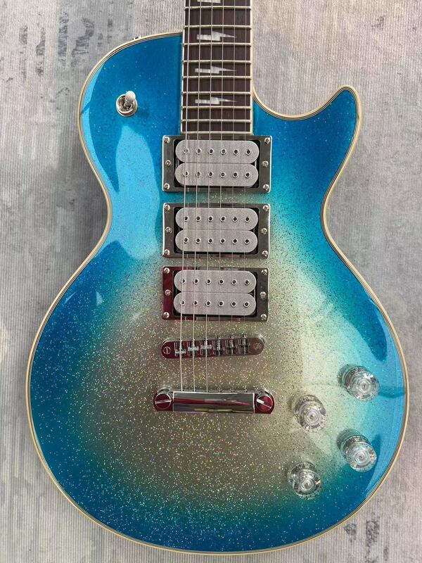 2024new! Haben Gibso ~ Logo E-Gitarre große Maserung aus China, drei Pickup Metallic Sparkle Farbe, Mahagoni Körper,
