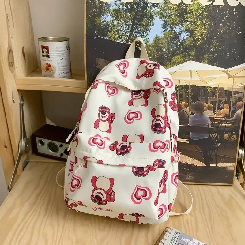 Sanrio morango urso estudante schoolbag, bonito dos desenhos animados, leve, impermeável, grande capacidade mochila, novo
