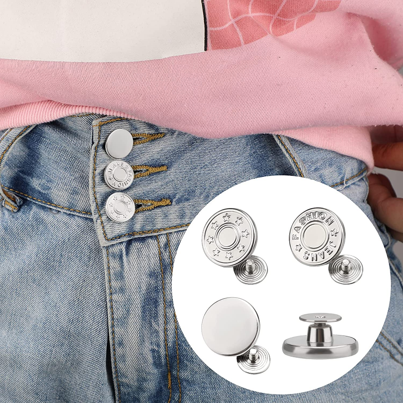 10pcs Jeans Buttons Detachable Metal Button Snap Fastener Pants Jeans Sewing-Free Buckles Nailless Waist Adjuster Screwdriver