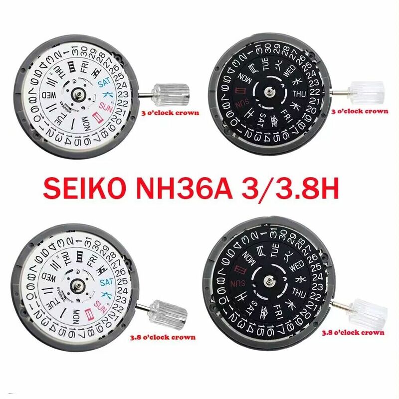 3.8H Original NH36A Movement for SKX Watch Mod Seik Replacement Parts Double Week Calendar Black Datewheel Repair Tool Kit