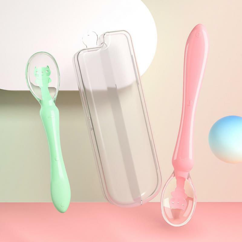 Cucchiaio per neonato cucchiaio in Silicone per bambini stoviglie rilevamento della temperatura imparare a mangiare cucchiaio da allenamento utensili per l'alimentazione dei neonati