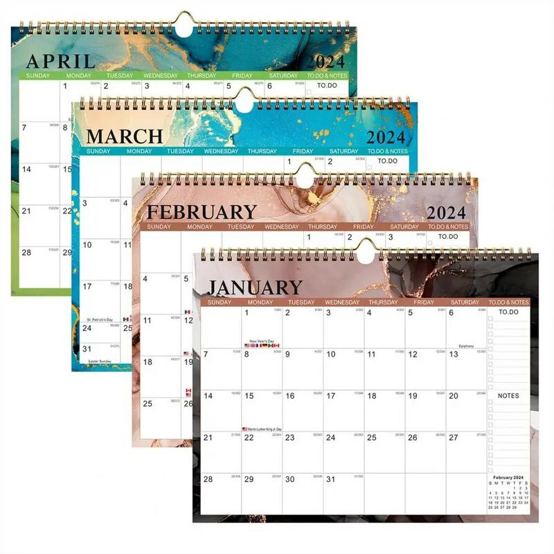 Calendario de pared en inglés, planificador mensual, gestión del tiempo, bobina de encuadernación, suministros para el hogar, 2024-2025