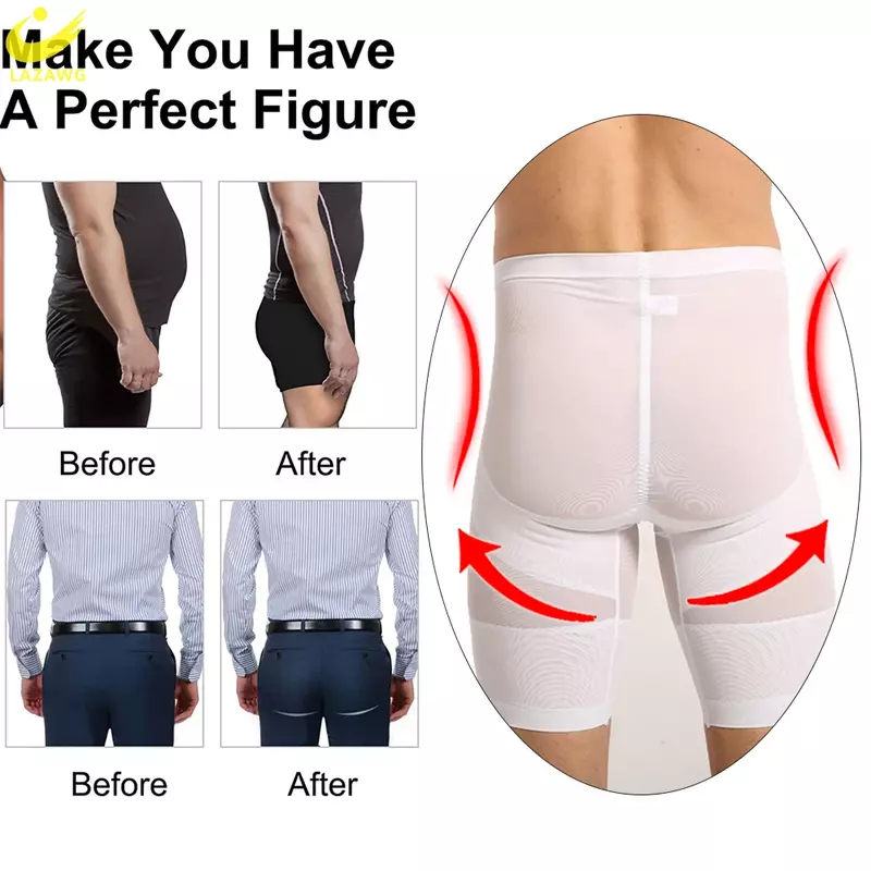 LAZAWG-pantalones cortos de Control de barriga para hombre, ropa interior moldeadora para pérdida de peso, bragas de cintura alta, moldeador de cuerpo, elevador de glúteos, adelgazante sin costuras