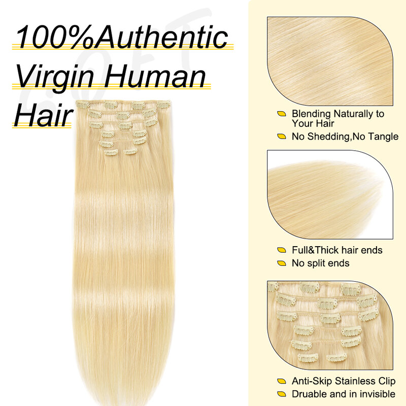 Yelo klip ekstensi rambut, 14 "-26" klip dalam manusia Brasil asli tidak diproses Remy klip alami dalam potongan rambut 12 warna klip pada 80g-120G