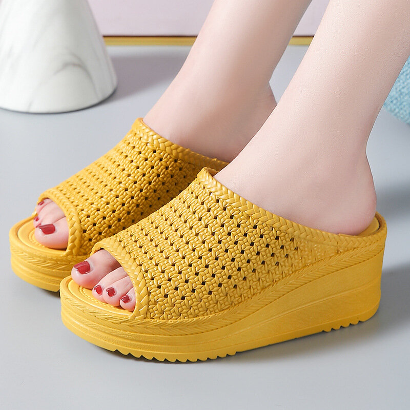 Women Shoes 2024 New Slippers High Heel Slippers Women Summer Sandals Wedge Women Sandals Thick Soled Casual Shoes PVC Material