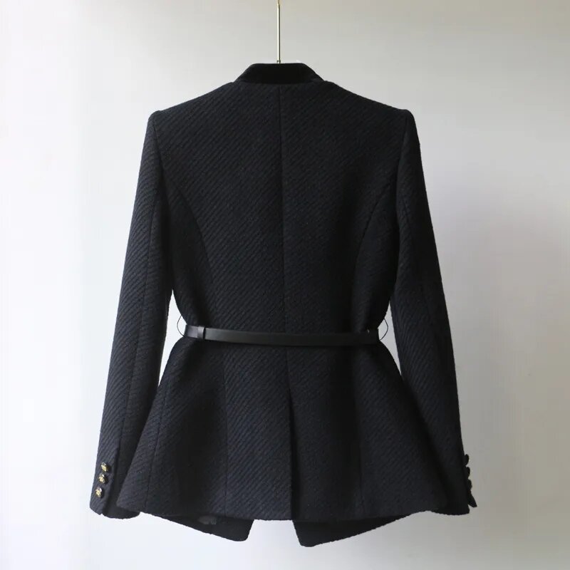 Jaqueta feminina de Tweed de peito único, jaqueta elegante de escritório vintage, suéter feminino, primavera e outono