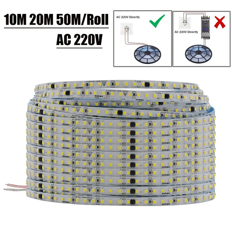 10M 20M 50M/Roll AC 220V 240V striscia LED non c' è bisogno di Driver IP44 3000K 4000K 6000K 2835 120LED/M nastro flessibile corda nastro luce
