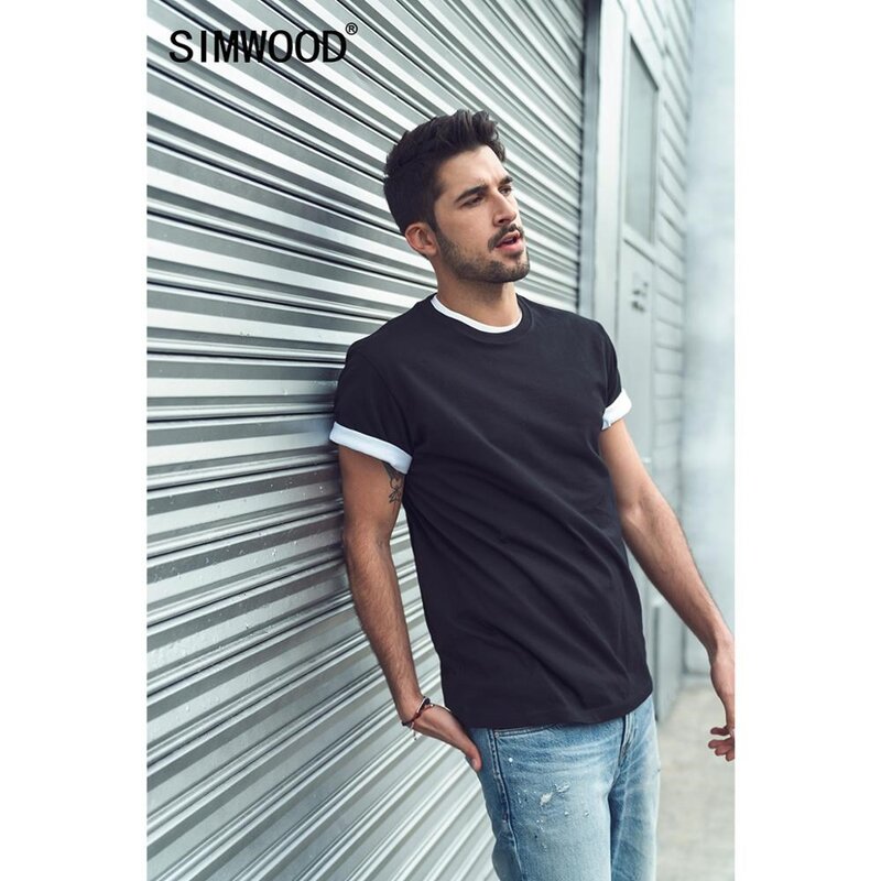 SIMWOOD 2023 Summer new 100% cotton t-shirt men o-neck solid color t shirt basic tees plus size short sleeve tops 190402