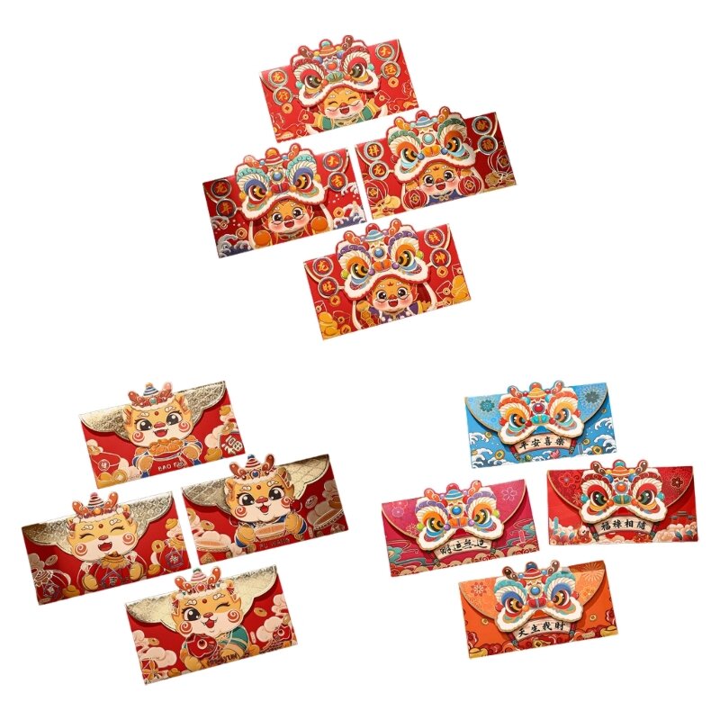 Y1UB Набор из 4 пакетов «Красный год Дракона 2024», традиционные праздничные конверты, конверты для поздравительных открыток,
