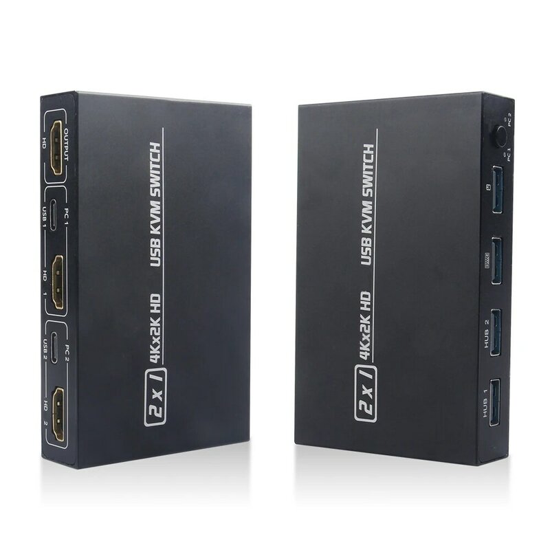 Commutateur KVM 2 en 1 4K x 2K USB KVM HDMI Compatible pour HD 2 Hôtes Partage 1 Moniteur Clavier Souris Ensemble Imprimante Affichage Vidéo