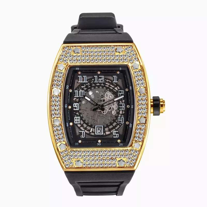 Reloj dorado de lujo para Hombre, pulsera de cuarzo resistente al agua con diamantes ostentosos, estilo Hip Hop, envío directo