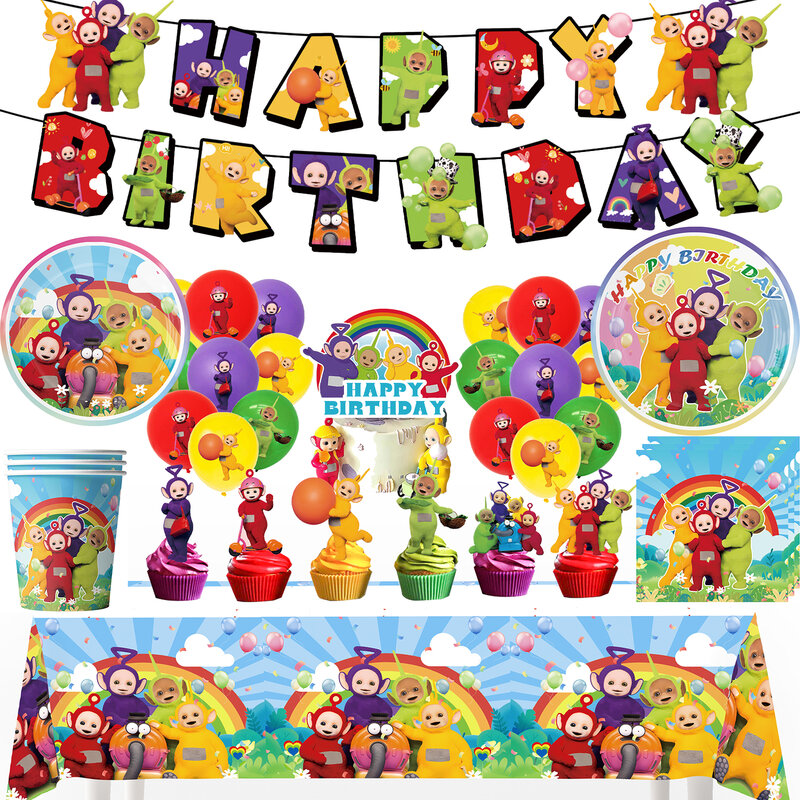 Teletubisie artykuły imprezowe dla dzieci dekoracje urodzinowe chłopiec dziewczynka kubek papierowy talerz serwetka obrus balon dla dziecka Baby Shower