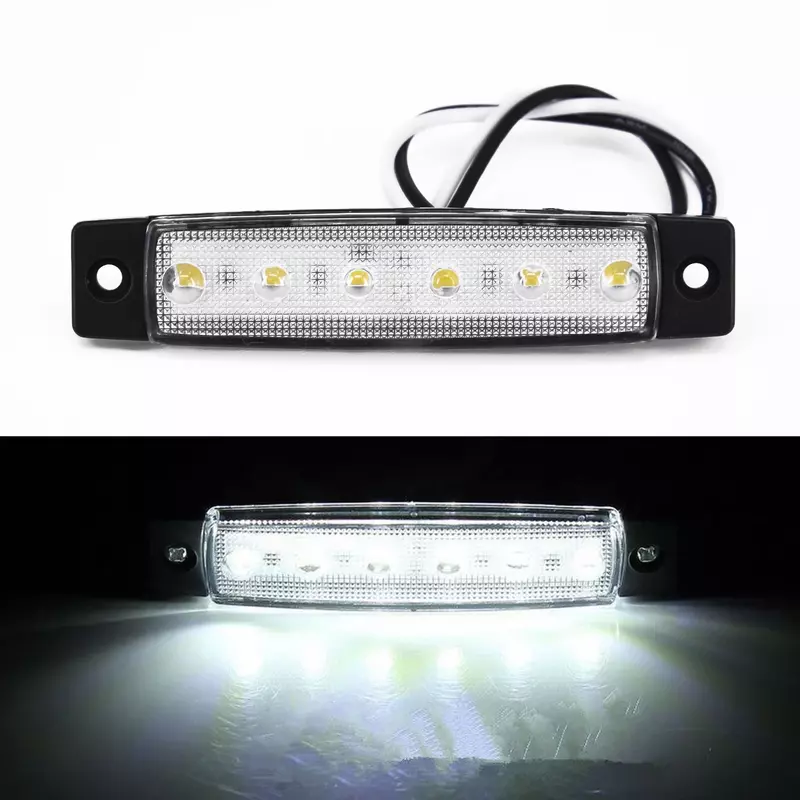 White Side Marker Light para reboque, caminhão, barco, indicador de BUS, lâmpada RV, impermeável, baixo consumo de energia, luzes laterais, 6 LED, 12V
